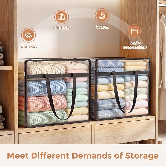 4 Pack Clear Storage Bags for Clothes, 45L Closet Organizers and Storage | Plastic storage with zipper and handle, moving bags, under-bed storage, closet organizer for blankets, comforters, toys - Image 4