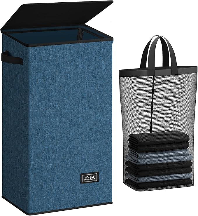 SOLEDI 100L Laundry Hamper with Lid, Large Collapsible Laundry Basket by SOLEDI