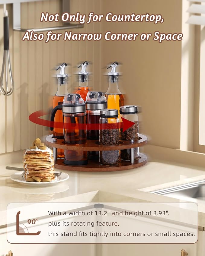 Rotating Wood Tumbler Organizer, 30 oz 40 oz Spinning Turnable Tumblers Holder, 360° Rotatable 7 Large Cups Bottle Tumbler Storage Display Stand, Rotate Syrup Organizer for Cabinet Countertop - Image 7