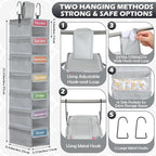 2 Pack 7 Shelf Weekly Clothes Organizer Hanging Closet for Kids with Side Pockets Weekday Shoes Rack Weekly Clothes Organizers Monday Through Weekend Foldable Storage Shelves(Gray) - Image 2