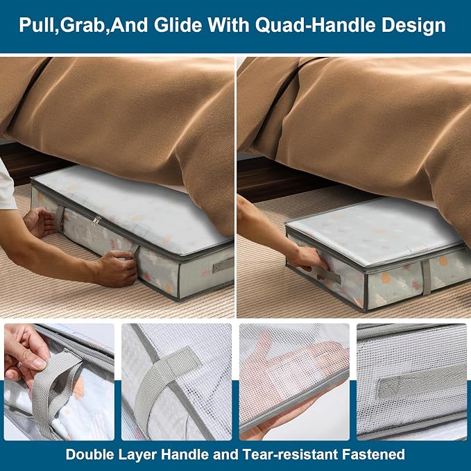 LANDNEOO 6 Pack Under Bed Storage Containers Bins, Humid-Proof Plastic Underbed Storage Bins, Clothes Storage and Organization Bags, Under the Bed Blanket Storage with Handles for Clothes, Bedroom - Image 4