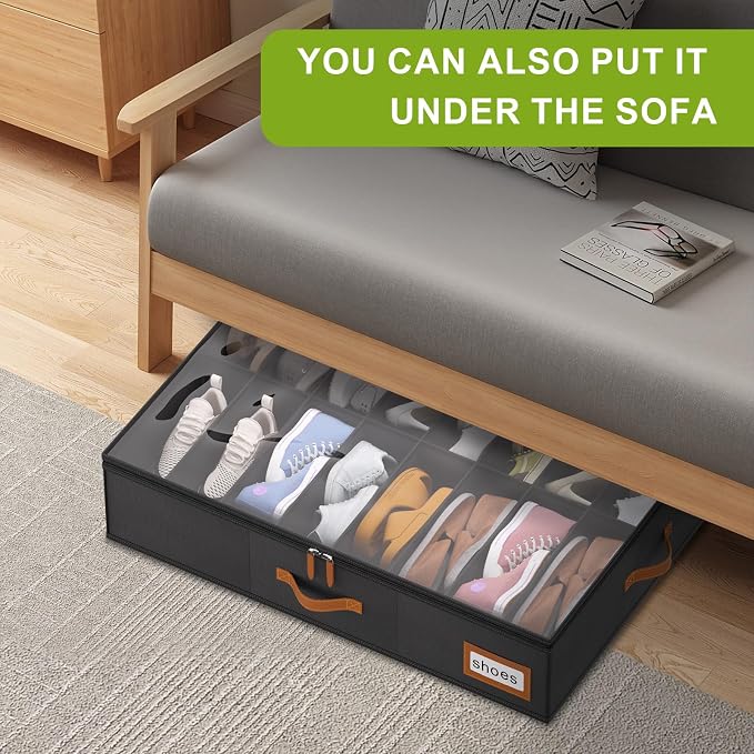 homyfort Shoe Organizer Under Bed, Fits 32 Pairs, Under bed Shoe Storage Boxes with Study Handles and Clear Cover, zapateras organizer for shoes, set of 2 - Image 7