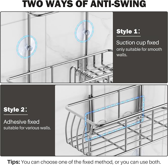 Epicano Shower Caddy Hanging Over Head, Chrome,Stainless Steel - Image 7