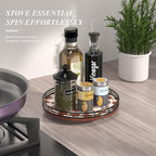AMH 10-Inch Brown Checkerboard Lazy Susan Organizer with Black Metal Rail - Image 3