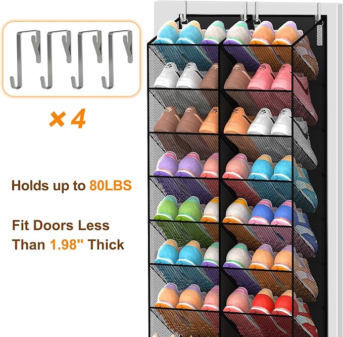 UVIAHOMI Over the Door Shoe Organizer for 20-30 Pairs, 10-Tier, Black - Image 7