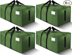 HOMESURE Supports 200lbs Heavy Duty Moving Bags - Strong Zipper & Wrap-Around Handles - Water-Resistant Storage Totes, Durable Alternative to Moving Boxes - 4 Pack - Olive Green by HOMESURE