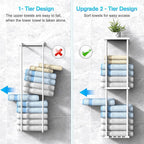 Liuoud Towel Rack for Bathroom, Wall Mounted Vertical Rolled Towel Storage Organizer Holder with Shelf, Holds Up 6 Large Bath Sheets, White - Image 5