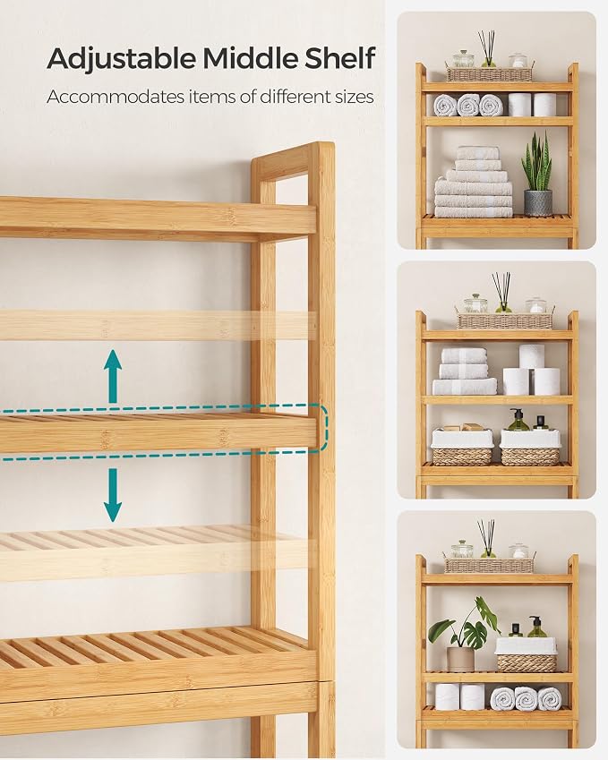 SONGMICS 3-Tier Bamboo Over The Toilet Storage, Adjustable Shelf, 66.9''H - Image 4