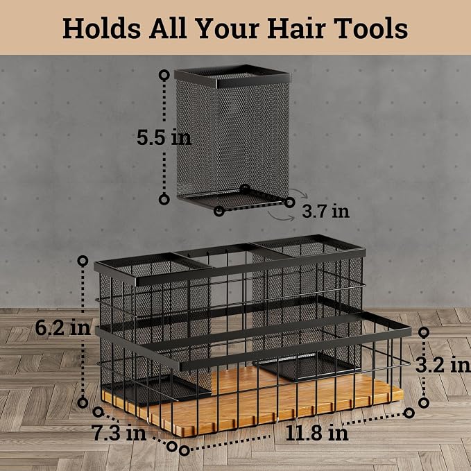 Hair Tool Organizer Countertop, Breathable Metal & Bamboo, Heat-Resistant - Image 6