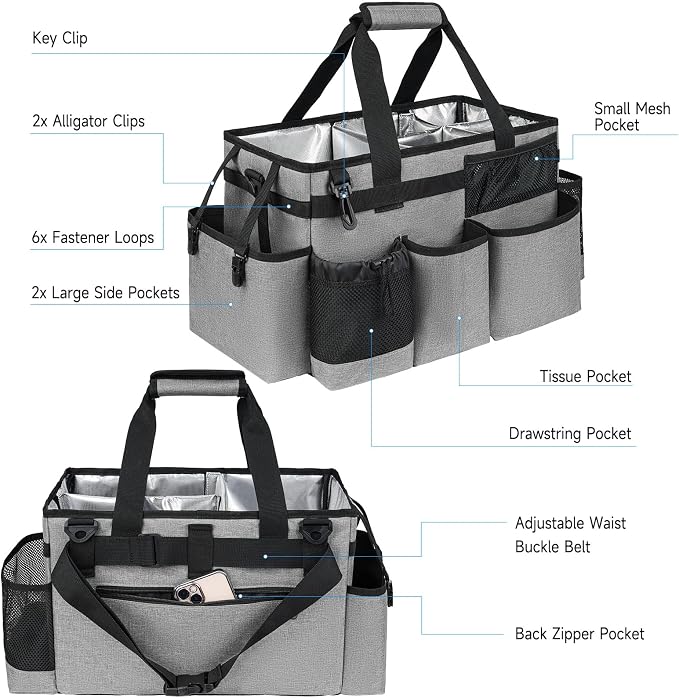 Cleaning Caddy Bag, Large Cleaning Bag for Housekeepers, Rose Gray - Image 3