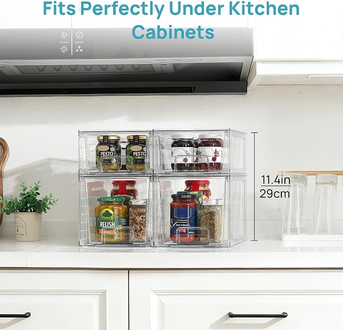 Vtopmart Clear Stackable Storage Drawers, 4 Pack Kitchen Cabinet Set - Image 6