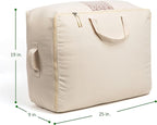 Soft Canvas Storage Bags with Zipper. Thick Breathable, 1pc King/Queen Comforter Organizer. Four Carrying Handles and Window. Large 25x19x9in Bag for Sheets Blankets Bedding Pillows, Clothes - Image 3