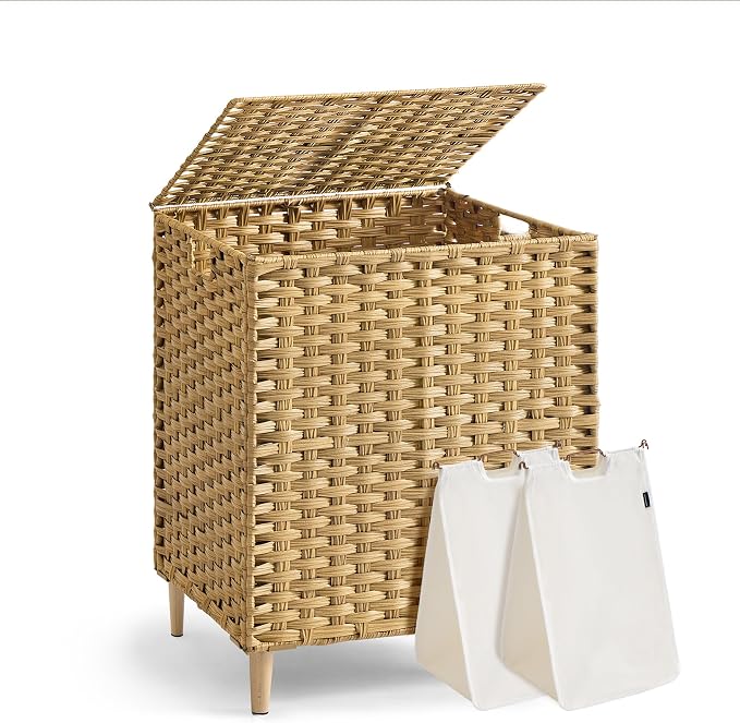 SONGMICS 2-Section Laundry Hamper with Lid, PE Rattan, 29 Gallons (110 L) by Unknown