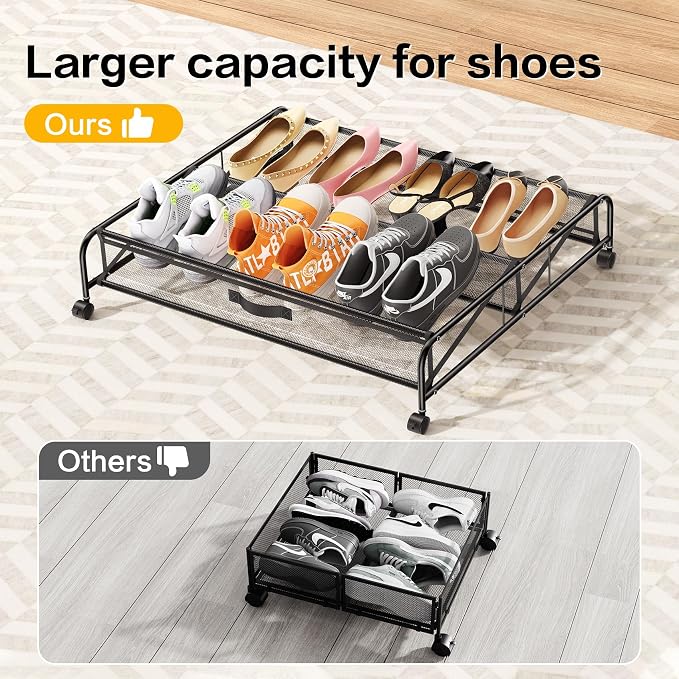 Under Bed Shoe Storage Organizer, 2 Pack Under Bed Storage Containers with Wheels for Under Bed Shoe Organizer Drawer Space Saving for bedroom - Image 4