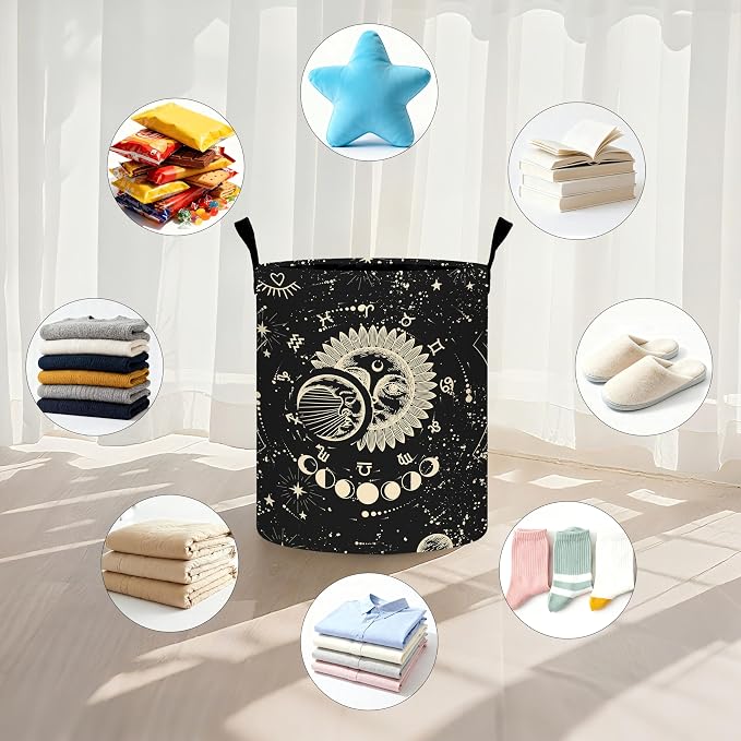 Sun Moon Laundry Basket Storage Bin Foldable Laundry Hamper Clothes Storage Bucket Organizer 19.6x15.7 Inch For Laundry Room/Bedroom/Bathroom - Image 5