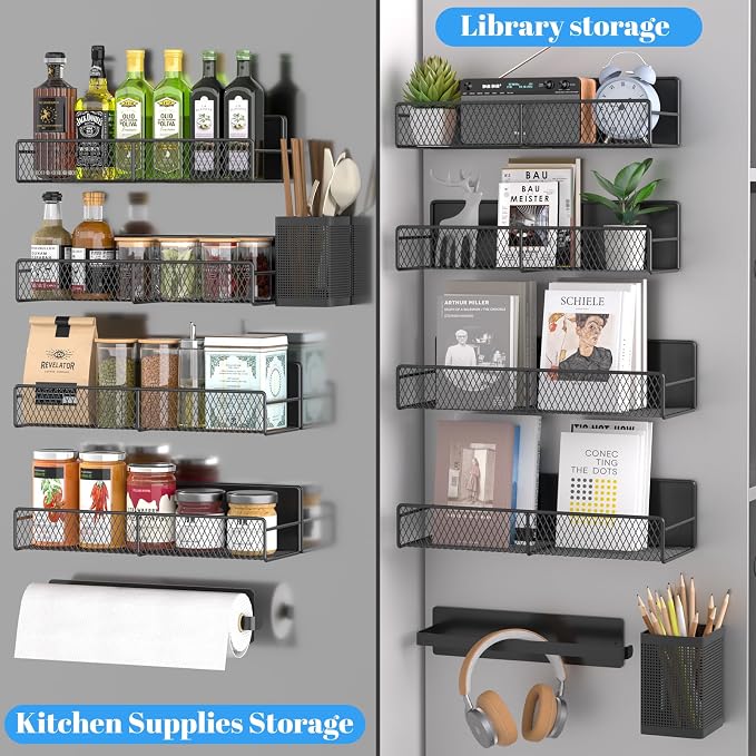 Magnetic Shelves for Washing Machine 6 Pack, Heavy-Duty Metal Magnetic Laundry Organizer Black W/ Hanger Organizer, Tool Holder, Space Saving Shelf for Home Kitchen Closet & Laundry Room Organization - Image 6