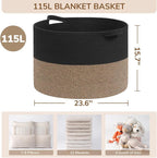 INDRESSME 115L Extra Large Woven Rope Blanket Basket Living Room, Mix Black - Image 2