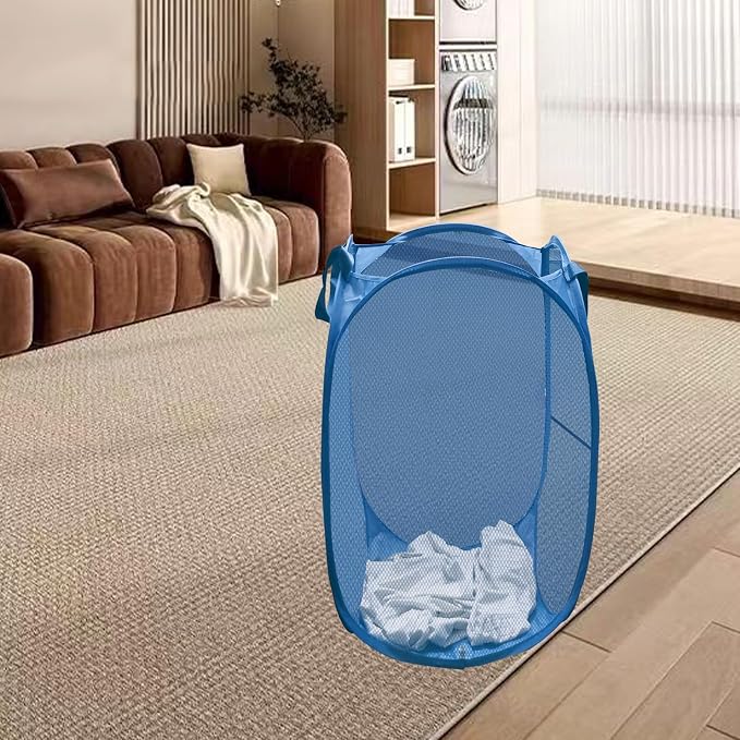 Mesh Pop Up Laundry Hamper for Cruise, Collapsible Laundry Basket Foldable Dirty Clothes Hamper with Handles, Side pocket, Ash Blue - Image 3