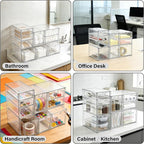 Prsildan Acrylic Drawer Makeup Organizer with 9 Drawers, Set of 3 Office Desk Organizers Accessories, Clear Stackable Storage Drawers for Vanity, Countertop, Craft, Jewelry, Art Supply Organization - Image 7