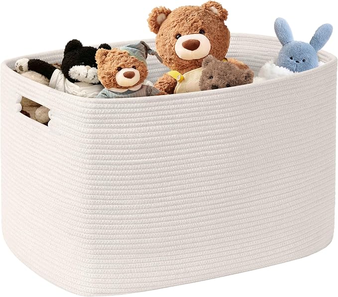 100L Extra Large Woven Laundry Basket Hamper with Handles, White by SunNewt