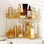 YCIA&DONE Corner Bathroom Counter Organizer, Makeup Organizer for Vanity, Skincare Cosmetic Perfume Tray, Corner Countertop Shelf Rack Storage for Bathroom Kitchen 2 Tiers (Amber Gold) - Image 5
