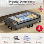 Yecaye Under Bed Storage with Wheels, 2 Pack Under Bed Storage Containers, Large Under Bed Rolling Storage with Clear Window & Label, Bedroom Storage Organizer for Clothes, Shoes, Books, Blankets - Image 2