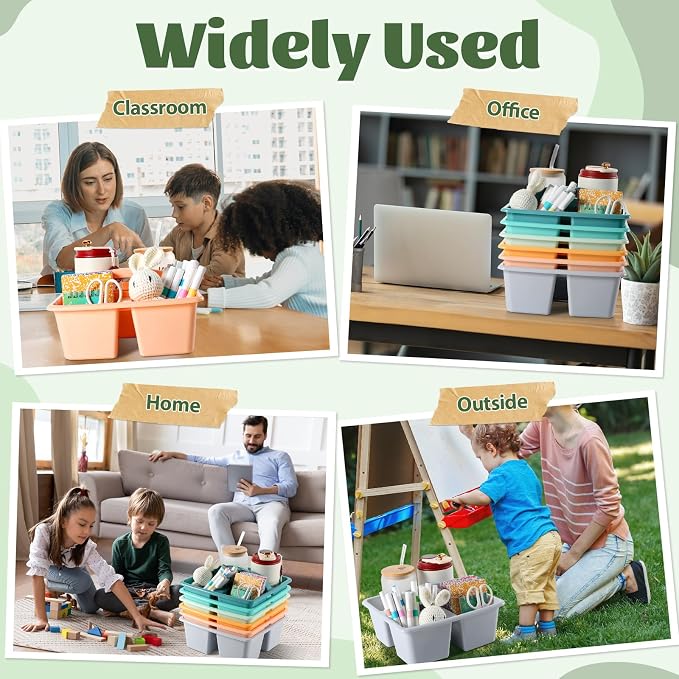 6 Pack Plastic Classroom Organizer Caddy with Handle, Morandi - Image 6