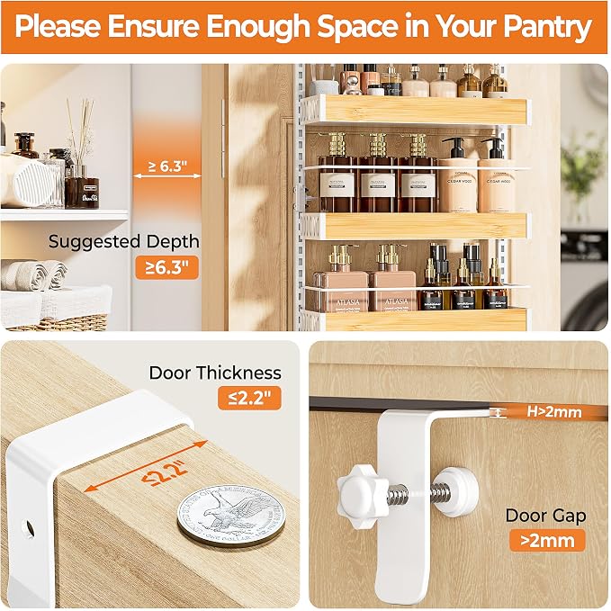 8-Tier White Door Mounted Hanging Spice Rack Shelves for Kitchen Home - Image 3