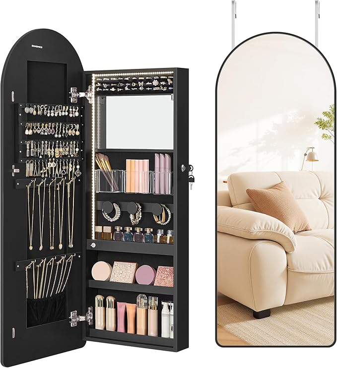SONGMICS Wide Jewelry Organizer, Wall/Door Mounted, LED Cabinet, Lockable by Unknown