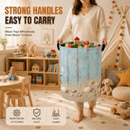 Laundry Basket with Handles,Summer Starfish Foldable Oxford Clothes Hamper,Rustic Blue Woodboard Portable Dirty Clothes Storage Bucket for Bedroom Bathroom Dorm Laundry Room Decor,20.8x16 Inch - Image 4
