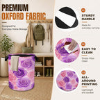 Decorative Foldable Laundry Basket with Handles, Pink Purple Rose Flower Oxford Clothes Hamper, 16 x 20.8 Inch Storage Basket for Bedroom Bathroom Laundry Room,20.8x16 Inch - Image 3