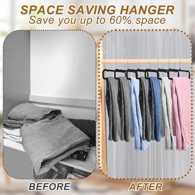 Pants Hangers Space Saving, 30 Pack Velvet Hangers for Closet with 30 Hooks, Strong Durable Non Slip Slim Clothes Hanger, Ultra Soft Flocked Hanger for Pants, Shirts, Bra, Shorts (Black) - Image 4