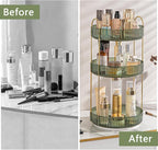shuang qing Rotating Makeup Organizer for Vanity, High-Capacity Skincare Clear Make Up Storage Perfume Organizers Cosmetic Dresser Organizer Countertop 360 Spinning (Green, 3 Tier) - Image 3