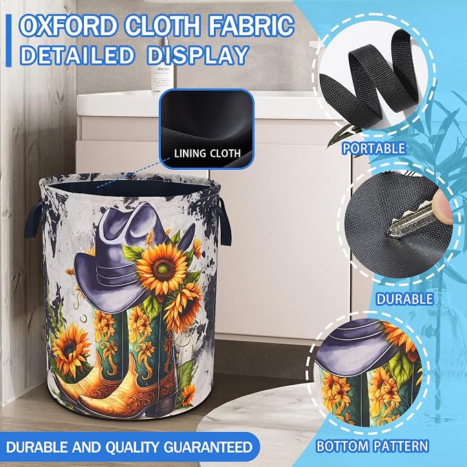 American Western Cowboy Hat Boots Laundry Basket Oxford Cloth 18.9 x 16.5In - Image 2