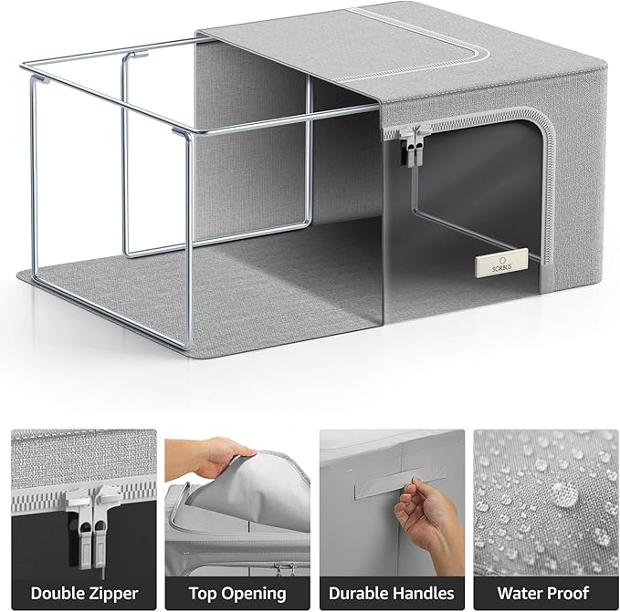 Sorbus Clothes Storage Bins, Clear Window & Handles (6 Pack, Gray) | Large foldable stackable boxes have easy-carry grips for bedding and linens in closets, bedrooms and laundry rooms. - Image 5