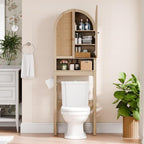 Over The Toilet Storage Cabinet, 23.7”W Modern Storage Cabinet Over Toilet with Rattan Doors, Arched Freestanding Over Toilet Rack with Adjustable Shelf for Bathroom, Nature - Image 3