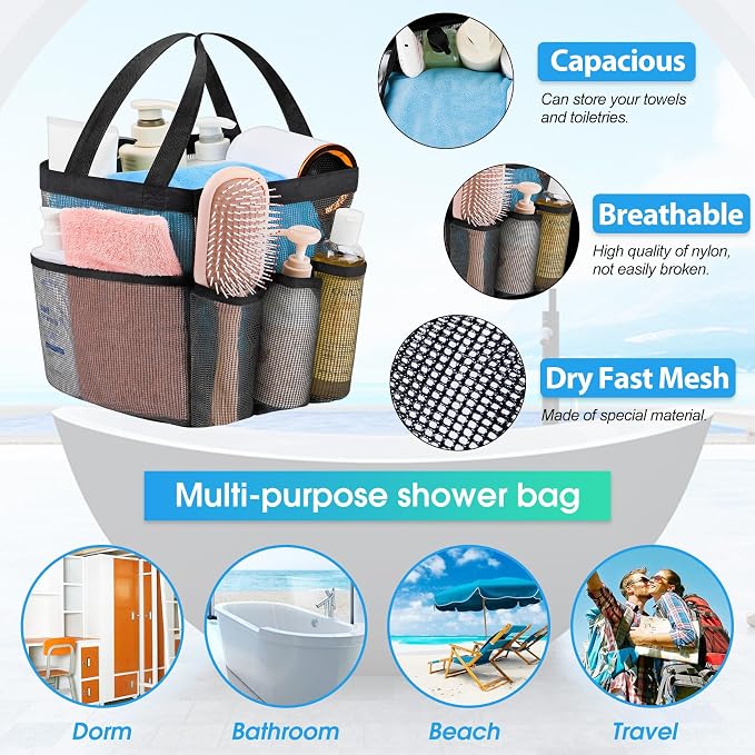 Mesh Shower Caddy Portable - 9 Pockets for College Dorm Room Essential - Image 2