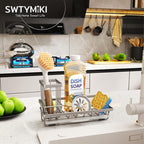 SWTYMIKI Sink Caddy Sponge Holder - Kitchen Sink Organizer with High Brush Holder for Countertop to Hold Dish Soaps and Sponges, Stainless Steel, Sand Nickel - Image 2
