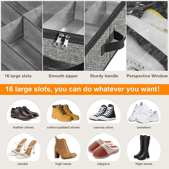 homyfort Under the Bed Shoe Storage Organizer for Closet, Extra Large Underbed Shoe Container, 2 Pack Fits 32 Pairs - Image 5