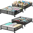 PHINOX Under Bed Storage with Wheels & Handle,Metal,Large,4 Pack,Black | Tool-free assembly, glide smoothly, easy reach, foldable, maxmazie low-profile beds, dorm, keep seasonal clothes, shoes fresh by PHINOX