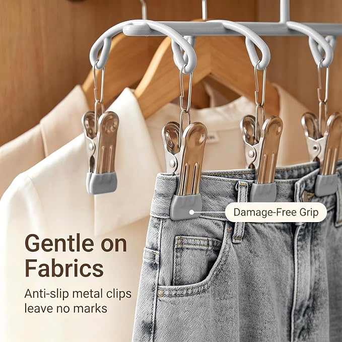 Pants Hangers with 20 Clips, Space Saving Hanging Closet Organizer (Grey) - Image 3