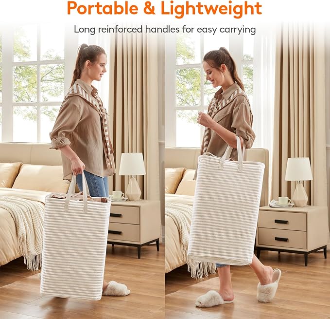 Lifewit 1 Pack Laundry Basket 80L Each, Collapsible Clothes Hamper with Reinforced Handles, Freestanding Waterproof Design for Bedroom and Laundry Room, Beige 80L Total - Image 4