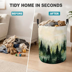 Laundry Hamper,Mountain Forest Collapsible Laundry Basket with Handles,Misty Pine Trees Waterproof Oxford Cloth Clothes Organizer for Bedroom Bathroom Dorm Nursery,16 x 20 Inch - Image 4