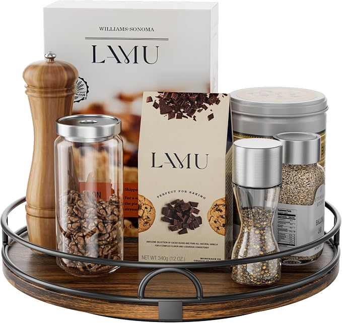LAMU 12'' Rotating Lazy Susan Organizer, Wooden Lazy Susan Turntable by YourHome-OrganizationHelper