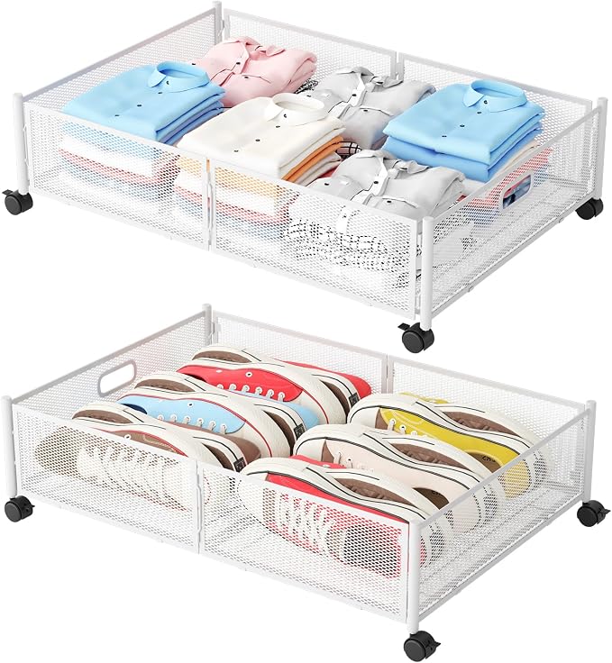 Gawerk Under Bed Storage with Wheels, Foldable Metal Mesh Underbed Storage Container Bins, Tool-free Assembly Clothes Drawer Organizer, 2Pack by Gawerk