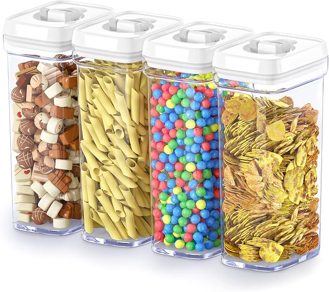 DWËLLZA KITCHEN Airtight Food Storage Containers with White Lids 1.7L - 4 Pc Air Tight Pantry Storage Containers Clear Kitchen Organization and Storage Set BPA-Free - Keeps your Food Fresh & Dry - Image 8