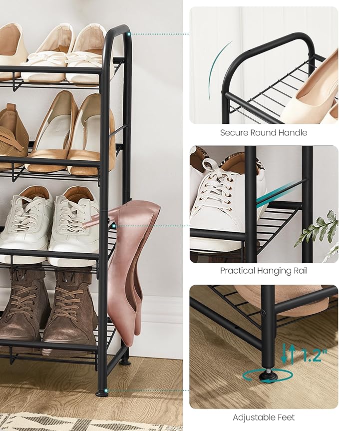 SONGMICS 4-Tier Stackable Metal Shoe Rack, Holds Up to 16 Pairs of Shoes | Shoe Organizer for Closet, Entryway, and Small Spaces, with Adjustable Slanted Shelves, Black, DAVIAN Collection ULMR067B01 - Image 6