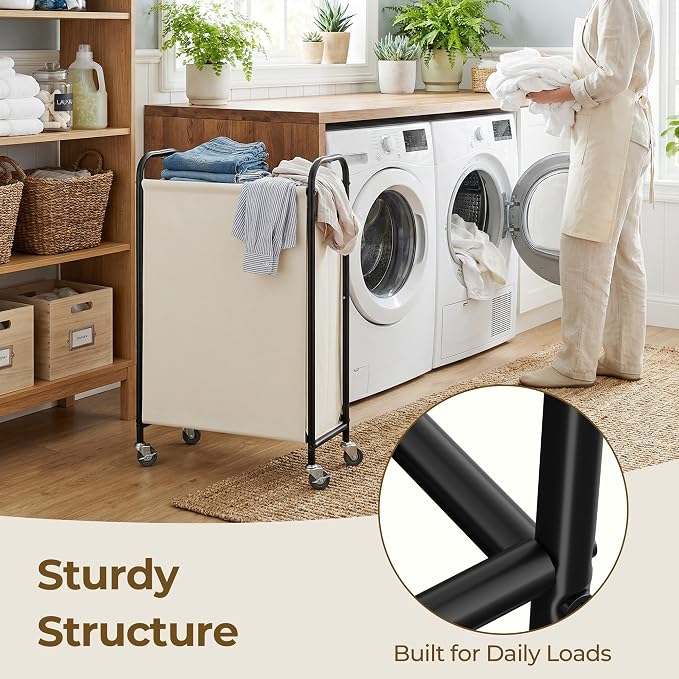 GRANNY SAYS Laundry Hamper, Slim Basket with Wheels and Handles, Beige, 80L - Image 6