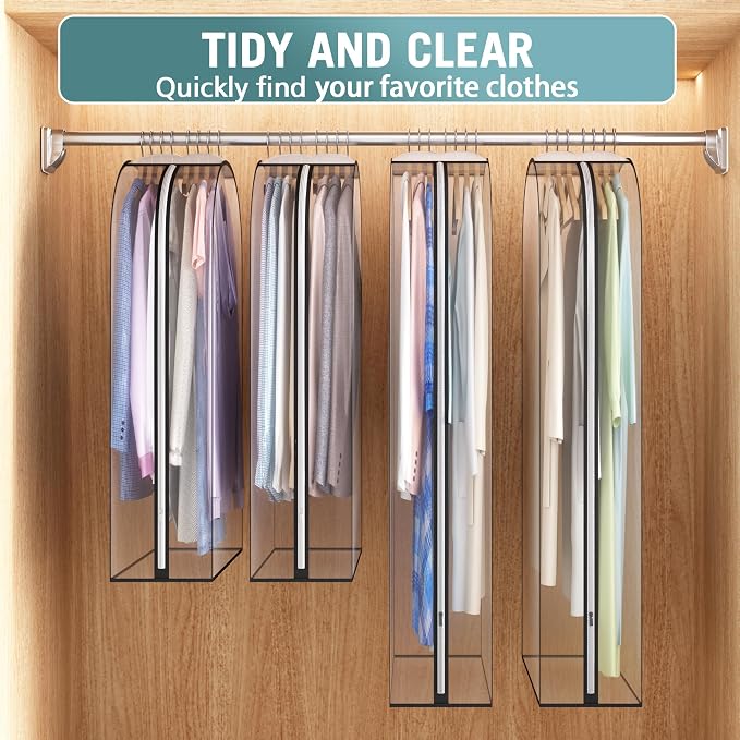 Liuoud Clear Garment Bags for Hanging Clothes 10” Gusseted, 4 Pack, 40”&50” | Suit Bags for Closet Storage with Large Metal Zipper, Breathable odorless Hanging Plastic Clothes Cover for Coat Dress Fur - Image 6