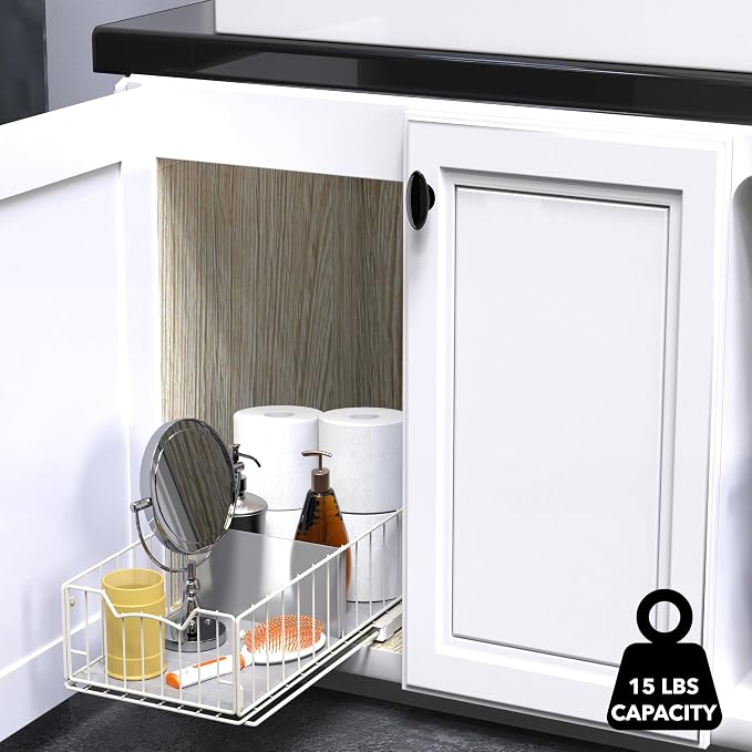 Simple Houseware Pull-Out Cabinet Sliding Basket, 17.2Dx9.7Wx5H, White - Image 2
